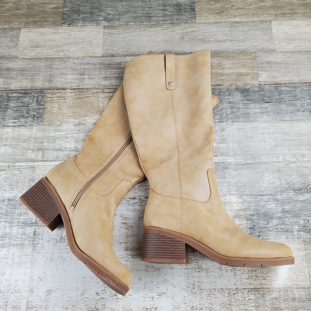 Dr Scholls Joplin Womens Tall Boot Sz 10 Warm Tan Wide Calf Leather Round Toe